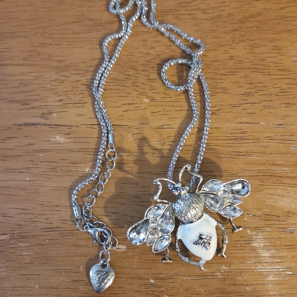 Betsy Johnson Silver Bee Pendant Necklace And Broach